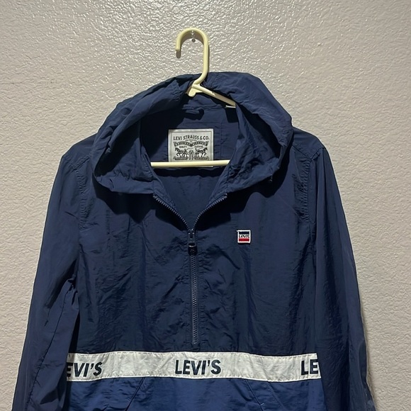 Levi’s Windbreaker Jacket Men’s S 1/2 Zip Pullover Blue White Water Resistant - Picture 5 of 14